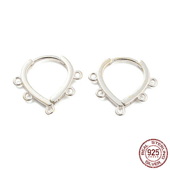 925 Sterling Silver Hoop Earring Findings, Ear Wire with Loops, Silver, 13x15x1.5mm, Hole: 1mm