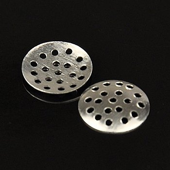 Aluminum Finger Ring/Brooch Sieve Findings, Perforated Disc Settings, Platinum, about 12mm in diameter, 2mm thick, hole: 1mm, 2880pcs/Bag