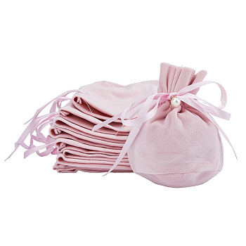 HOBBIESAY Velvet Jewelry Bags with Drawstring & Plastic Imitation Pearl, Velvet Cloth Gift Pouches, Pink, 13.2x14x0.4cm