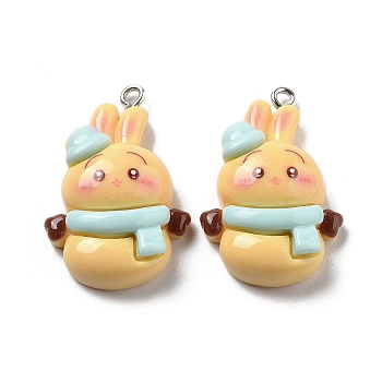 Opaque Resin Leveret Pendants, Rabbit Charms, Navajo White, 32x20.5x8mm, Hole: 2mm
