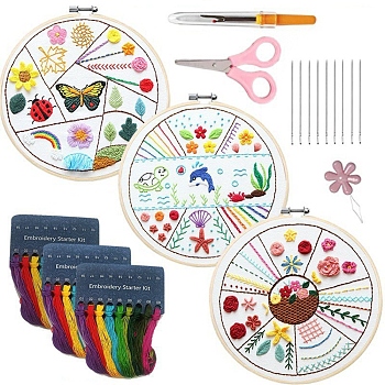 DIY Embroidery Animal Stitches Practice Kit for Beginners,  Including Non-Woven Fabric, Embroidery Hoop, Scissor, Seam Ripper, Threader, Mixed Color, 0.04 inch(1mm), 40 colors