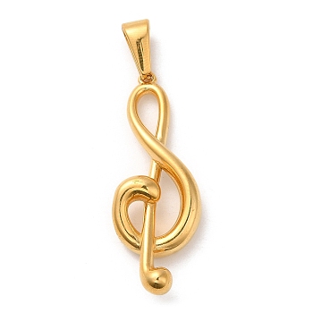 Vacuum Plating 304 Stainless Steel Pendants, Long-Lasting Plated, Musical Note Charm, Golden, 42.5x15.5x5.5mm, Hole: 9x4.5mm