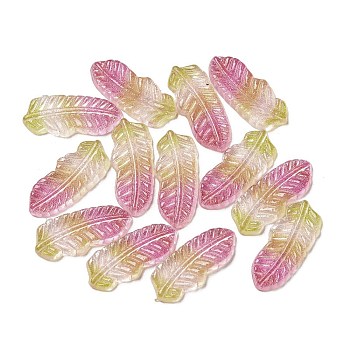 Luminous Transparent Resin Decoden Cabochons, Glow in the Dark Leaf with Glitter Powder, Camellia, 6x15x2mm