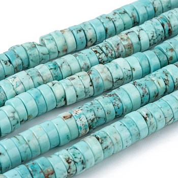 Natural Howlite Beads Strands, Heishi Beads, Dyed & Heated, Flat Round/Disc, Turquoise, 8x3mm, Hole: 1mm, about 122pcs/strand, 15.1 inch(38.5cm)