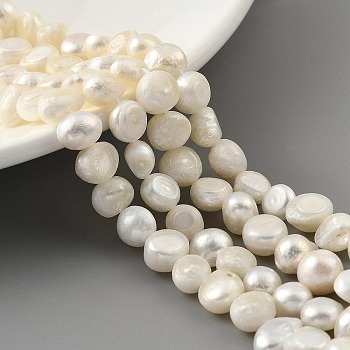 Natural Cultured Freshwater Pearl Beads Strands, Two Sides Polished, Floral White, 6~7mm, Hole: 0.5mm, about 25pcs/strand, 6.69''(17cm)