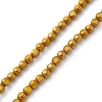 Electroplate Glass Beads Strands, Half Rainbow Plated, Faceted Round, Gold, 4.5x4mm, Hole: 0.8mm, about 63pcs/strand, 10.24 inch(26cm)
