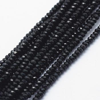 Opaque Glass Beads Strands, Faceted, Rondelle, Black, 2.5x1.5mm, Hole: 0.5mm,about 150~155pcs/strand, 32~33cm