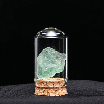 Natural Raw Green Fluorite Display Decoration, Reiki Energy Stone Cloche Bell Jar Ornaments, Arch, 30x55mm