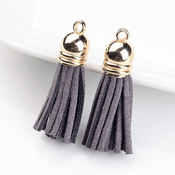 Multifunction Faux Suede Cord Tassels Mobile Straps, with Alloy Findings, Golden, Slate Gray, 38x10mm, Hole: 2mm