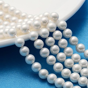 Polished Shell Pearl Round Beads Strands, Nice for Mother's Day Necklace Making, Grade A, White, 6mm, Hole: 0.5mm, about 61pcs/strand