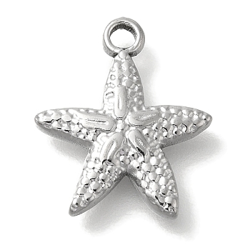 Ocean Theme Anti-Tarnish 304 Stainless Steel Pendants, Stainless Steel Color, Starfish, 15.5x13.5x2.5mm, Hole: 1.6mm