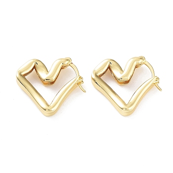 Heart Rack Plating Brass Hoop Earrings for Women, Long-Lasting Plated, Lead Free & Cadmium Free, Real 18K Gold Plated, 23x20.5x5mm