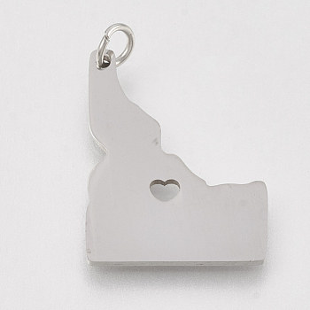 201 Stainless Steel Pendants, Map of Idaho, Stainless Steel Color, 24x18x1mm, Hole: 3mm