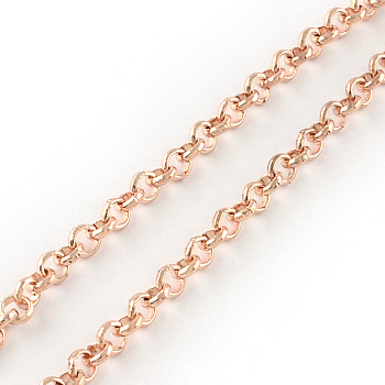 Iron Rolo Chains, Belcher Chain, Unwelded, with Spool, Rose Gold, 4.2x1.2mm, about 164.04 Feet(50m)/roll