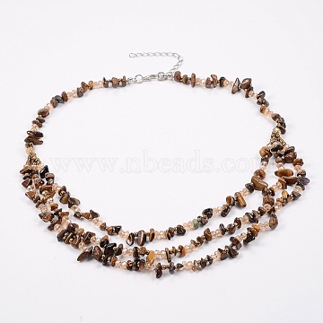 Natural Tiger Eye and Glass Seed Beads Tiered Necklaces, Layered Necklaces, with Brass Findings, 18.8 inch(48cm)(X-NJEW-K100-05C)