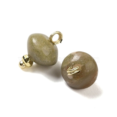 Natural Unakite Rondelle Charms with Rack Plating Brass Loops(G-G110-05B-15)-2