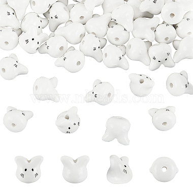 12mm White Cat Shape Porcelain Beads