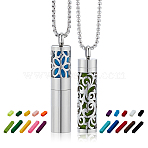 2Pcs 2 Styles Stainless Steel Perfume Bottle Necklaces, Hollow Column Diffuser Pendant Necklaces, with 10Pcs Changeable Perfume Pads, Stainless Steel Color, Mixed Shapes, 21.73~27.36 inch(55.2~69.5cm), 1pc/style(NJEW-PH0001-52B)