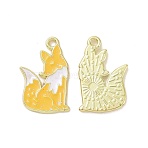 Christmas Theme Rack Plating Alloy Enamel Pendants, with Glitter Powder, Fox Charms, Light Gold, 23x14.5x1.5mm, Hole: 1.5mm(PALLOY-O109-23LG)