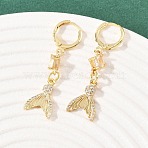 Fishtail Brass Micro Pave Cubic Zirconia Hoop Earrings, Rack Plating, Cadmium Free & Lead Free, Long-Lasting Plated, Golden, 41x11mm(EJEW-B154-05G)