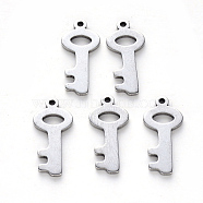 304 Stainless Steel Pendants, Laser Cut, Key, Stainless Steel Color, 19x8.5x1mm, Hole: 1.2mm(STAS-N092-88)