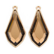 Faceted Glass Pendants, with Alloy Open Back Settings, Teardrop, Cadmium Free & Lead Free, Light Gold, BurlyWood, 45.5x22x5.5mm, Hole: 3mm(PALLOY-N167-10-01LG-RS)