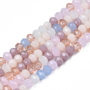 Opaque Glass Beads Strands, Imitation Jade Glass, Faceted Rondelle, Pink, 3x2mm, Hole: 0.8mm, about 186~193pcs/strand, 17.13 inch~17.32 inch(43.5cm~44cm)(X-GLAA-T006-07-A09)