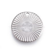 304 Stainless Steel Charms, Textured, Flat Round with Sun Pattern, Stainless Steel Color, 15x2mm, Hole: 1.5mm(STAS-I117-11P)