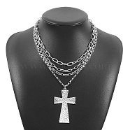 Alloy Multi Layered Necklaces for Women, Cross Pendant Necklaces, Platinum, 17.32 inch(44cm)(NJEW-U013-04P)