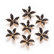 Brass Enamel Peg Bails Pendants, For Half Drilled Beads, Nickel Free, Flower, Real 18K Gold Plated, Black, 23x24x6mm, Hole: 2mm, Pin: 1mm(KK-F803-26G-01-NF)