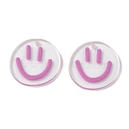 Transparent Printed Acrylic Pendants, Flat Round with Smiling Face Charm, White, 20.5~21x20~21x2mm, Hole: 1.6mm(TACR-P005-01G)