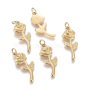 Valentine's Day Ion Plating(IP) 304 Stainless Steel Pendants, with Jump Rings, Rose, Golden, 23x9x2mm, Hole: 3mm(X-STAS-I164-019G)