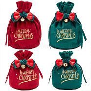 4Pcs 4 Styles Christmas Velvet Candy Apple Bags, with Iron Pendants, Bowknot Drawstring Pouches, for Gift Wrapping, Mixed Color, Christmas Tree Pattern, 13~15x14~16cm, 1pc/style(TP-CP0001-05B)