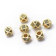 Rack Plating Brass Cubic Zirconia Beads, Long-Lasting Plated, Polygon, Golden, 9.5x7mm, Hole: 3mm(ZIRC-S029-01G)
