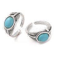 Oval Synthetic Turquoise Cuff Rings, Alloy Open Rings for Women, Cadmium Free & Lead Free, Antique Silver, 10.5mm, Inner Diameter: Adjustable(RJEW-B107-09AS)