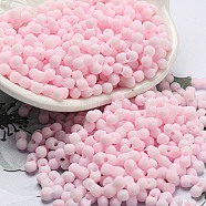Macaron Color Opaque Frosted Glass Seed Beads, Peanut, Misty Rose, 6x3x3mm, Hole: 1.2mm, about 4000pcs/pound(SEED-K009-12B-09)