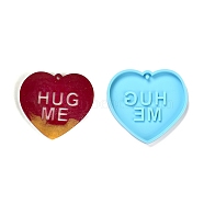 DIY Pendant Silicone Molds, Resin Casting Molds, For UV Resin, Epoxy Resin Jewelry Making, Valentine's Day Theme, Heart with Word Hug Me, Deep Sky Blue, 60x66x6mm, Hole: 3mm(DIY-C009-03C)
