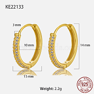 925 Sterling Silver Micro Pave Cubic Zirconia Hoop Earrings, with S925 Stamp, Real 18K Gold Plated, 15x3mm(MZ8987-3)