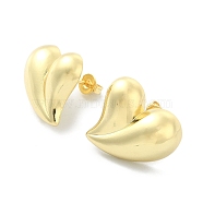 Rack Plating Brass Heart Stud Earrings for Valentine's Day, Lead Free & Cadmium Free, Real 18K Gold Plated, 19x18.5mm(EJEW-Q780-06G)