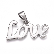 304 Stainless Steel Pendants, Word Love, Stainless Steel Color, 16x34.5x1.5mm, Hole: 10x4.5mm(STAS-I135-01P)