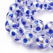 Handmade Silver Foil Lampwork Beads Strands, Round, Polka Dot Pattern, Blue, 12mm, Hole: 1mm, 25pcs/strand, 11.2 inch(FOIL-L016-D02)