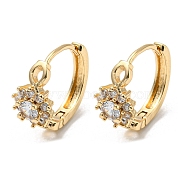 Brass with Clear Cubic Zirconia Hoop Earrings, Flower, Light Gold, 16x8.5mm(EJEW-B035-29KCG)
