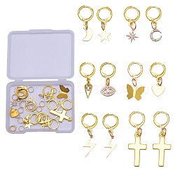 DIY 10Pairs Metal Earring Making Kits, includ 10 Styles Brass and 304 Stainless Steel Pendants, Brass Earring Findings, Golden(DIY-CJ0001-60)