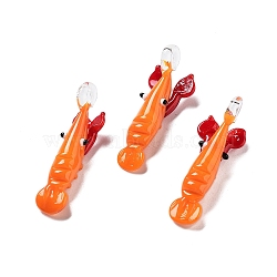 Three-Dimensional Handmade Lampwork Pendants, Bumpy, Lobster/Starfish Charms, Shrimp, 43x17x16mm, Hole: 3.5mm(LAMP-D020-01B)