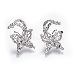 Brass Studs Earrings, with Micro Pave Cubic Zirconia, Butterfly, Clear, Platinum, 23x17x3mm, Pin: 0.8m(KK-I648-11P)