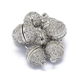 Rack Plating Brass Micro Pave Cubic Zirconia Magnetic Clasps with Loops, N45 Grade Strong Magnet, Long-Lasting Plated, Round, Clear, Real Platinum Plated, 13x8mm, Hole: 1mm(KK-F801-01A-P)