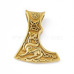 Ion Plating(IP) 304 Stainless Steel Manual Polishing Pendants, Thor's Hammer Charm, Antique Golden, 38.5x32x9mm, Hole: 7.5x5.5mm(STAS-J039-14AG)