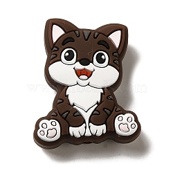 Cat Silicone Focal Beads, DIY Nursing Necklaces Making, Coconut Brown, 30x24x9.5mm, Hole: 2mm(SIL-B069-01G)