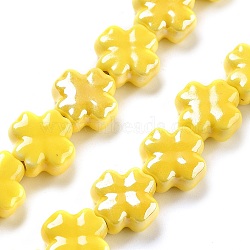 Porcelain Beads, Four Leaf Clover, Yellow, 12x12x6mm, Hole: 2mm, about 30pcs/strand, 137.80''(350cm)(PORC-Z001-01L)