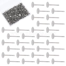 1000Pcs Tarnish Resistant 304 Stainless Steel Stud Earring Settings, Flat Pad Earring Post, Flat Round, Stainless Steel Color, 12x5mm, Pin: 0.6mm(STAS-ME0001-50B)